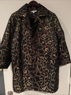 Chico's gold metallic animal print leopard coat